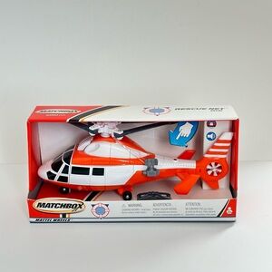 New 2001 Matchbox Rescue Net Helicopter Orange White Mattel Diecast MBX 89442